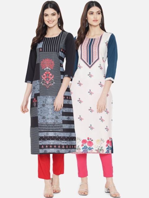 

KALINI Women Pack Of 2 Black & White Digital Printed Straight Kurta