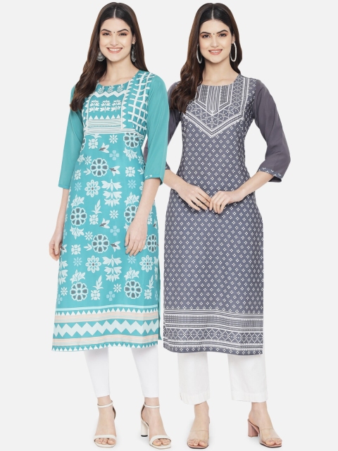 

KALINI Women Pack of 2 Printed Crepe Kurtas, Multi