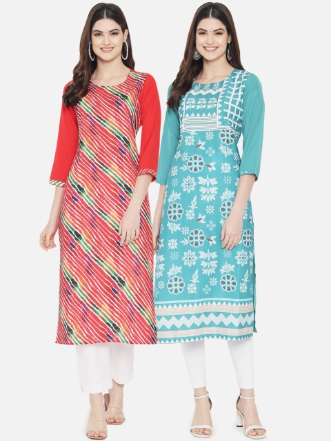 

KALINI Woman Pack of 2 Multicoloured Printed Crepe Kurta, Multi