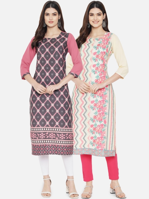

KALINI Women Pack of 2 Digital Printed Straight Crepe Kurta, Multi