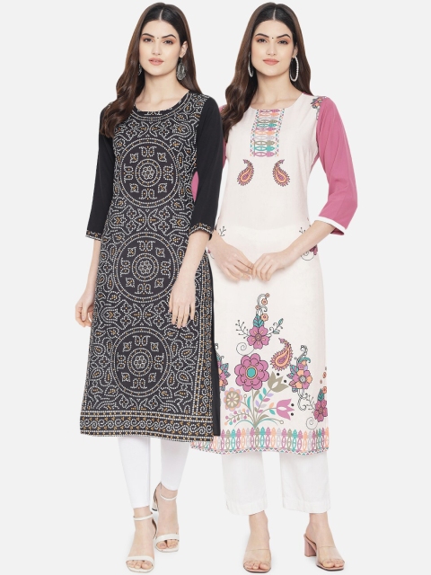 

KALINI Women Black & Purple Digital Printed Set Of 2 Crepe Straight Kurta