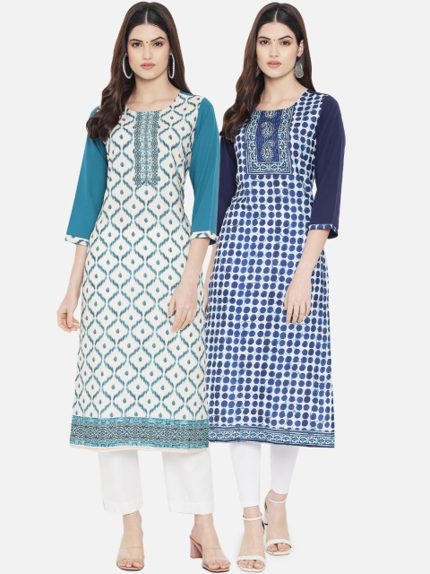 

KALINI Women Multicoloured Pack of 2 Ethnic Motifs Printed Crepe Kurta, Multi