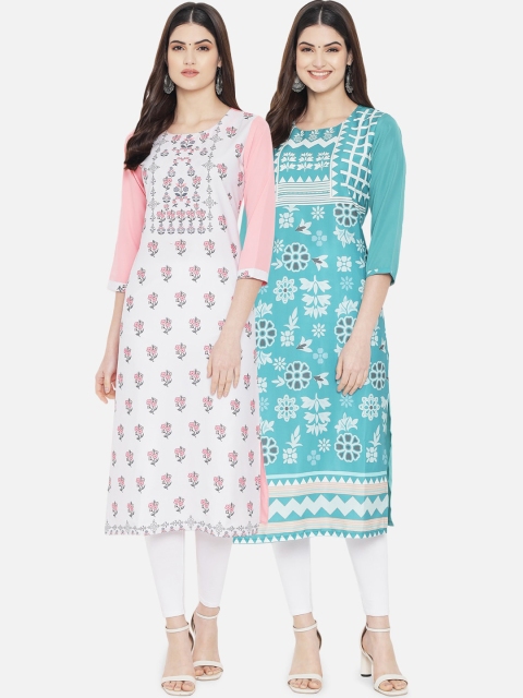 

KALINI Women Set of 2 Multi Printed Crepe Kurta