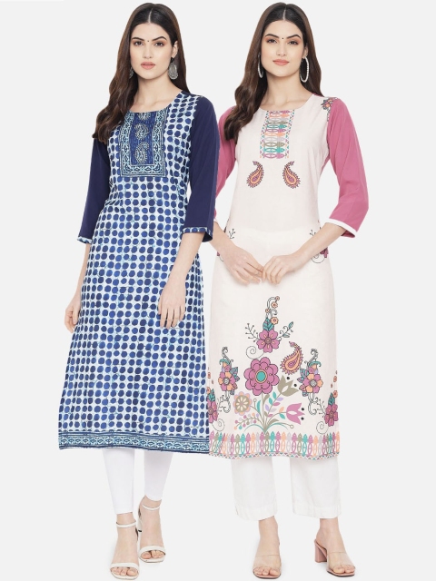 

KALINI Women Pack of 2 Digital Printed Straight Crepe Kurta, Multi