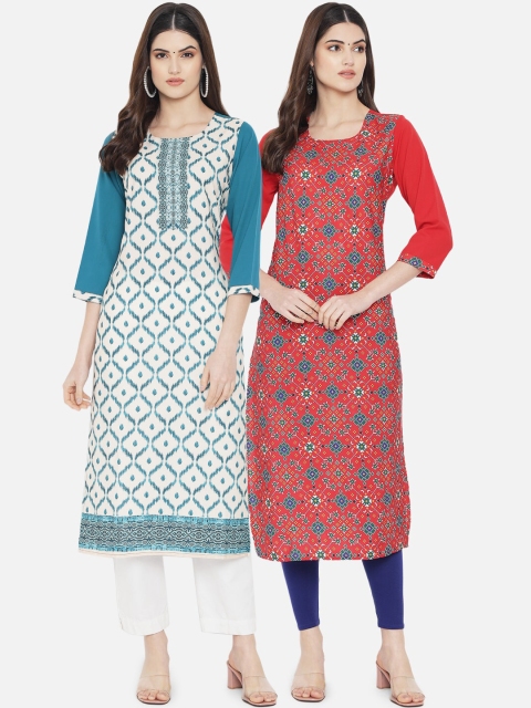 

KALINI Women Set Of 2 Blue & Red Printed Crepe Kurta
