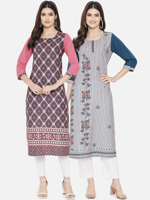 

KALINI Women Pack Of 2 Pink & Blue Digital Printed Crepe Kurta