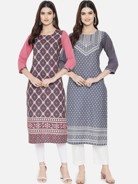 

KALINI Women Pink & Grey Set Of 2 Digital Printed Crepe Kurta