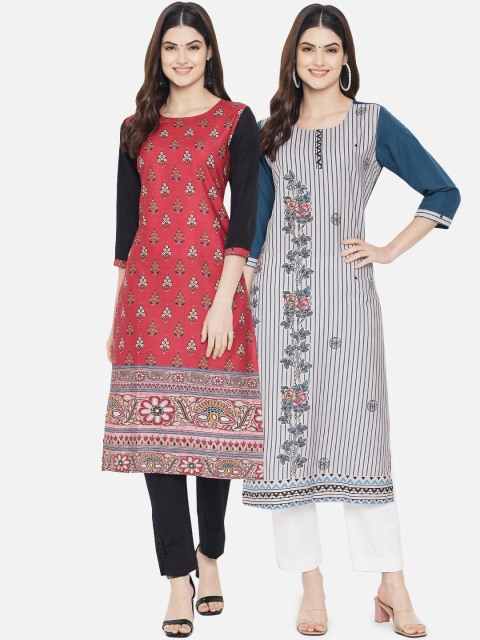 

KALINI Women Pack of 2 Printed Crepe Kurtas, Multi