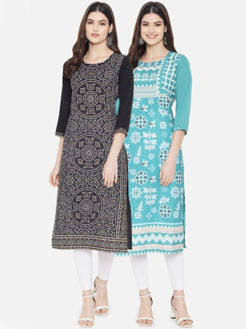 

KALINI Women Pack Of 2 Multicoloured Geometric Printed Crepe Kurtas, Multi