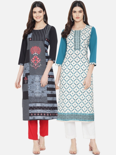 

KALINI Woman Pack of 2 Multicoloured Ethnic Motifs Printed Crepe Kurta, Multi