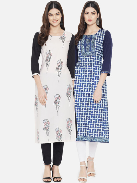 

KALINI Women Set of 2 Multi Checked Crepe Kurta