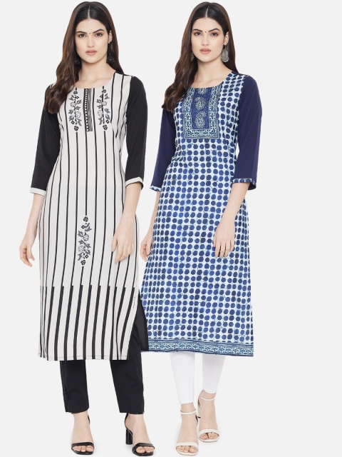 

KALINI Women Pack of 2 Digital Printed Straight Crepe Kurta, Multi