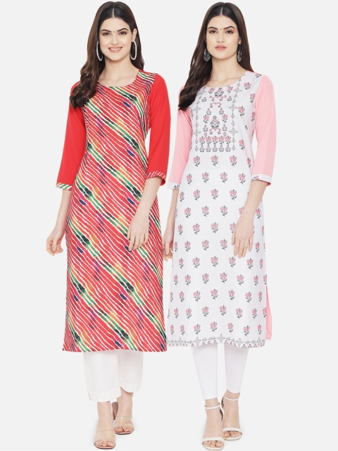 

KALINI Women Pack of 2 Printed Crepe Kurtas, White