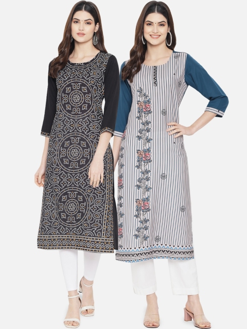 

KALINI Woman Pack of 2 Multicoloured Geometric Printed Crepe Kurta, Multi