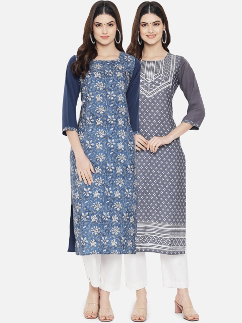 

KALINI Women Set of 2 Multi Floral Printed Crepe Kurta