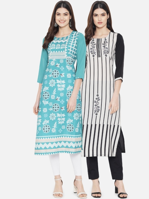 

KALINI Women Pack of 2 Digital Printed Straight Crepe Kurta, Multi