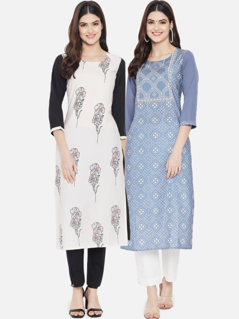 

KALINI Women Pack Of 2 White & Red Floral Printed Kurta