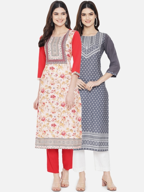

KALINI Women Pack of 2 Printed Crepe Kurtas, Multi