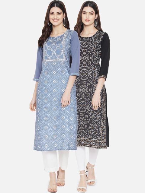 

KALINI Women Multicoloured Pack of 2 Geometric Printed Crepe Kurta, Multi