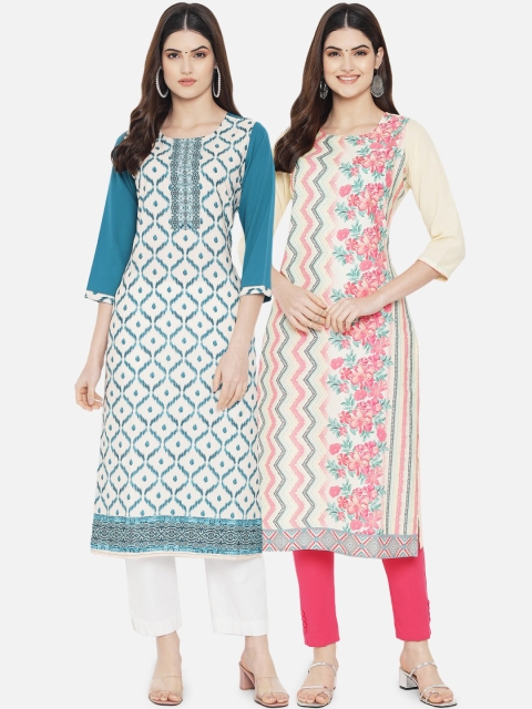 

KALINI Women Pack Of 2 Multicoloured Geometric Printed Crepe Kurtas, Multi