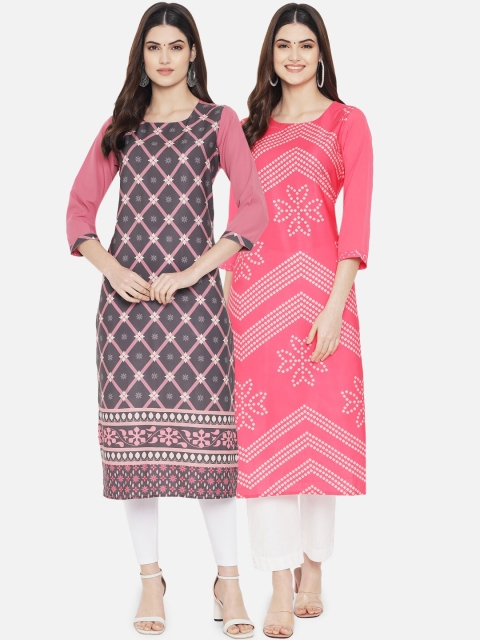 

KALINI Women Set of 2 Multi Printed Crepe Kurta