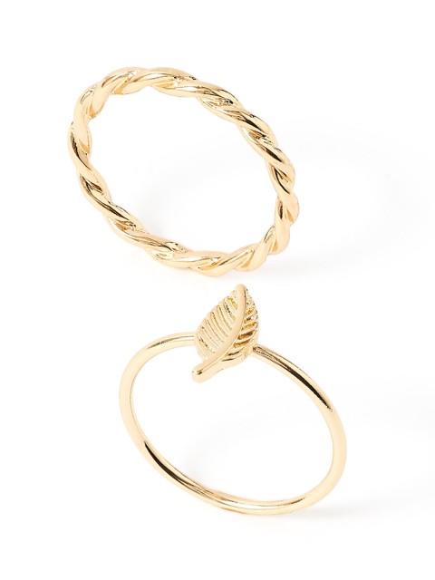 

Accessorize Women Gold Set of 2 Leaf Twist Band Ring