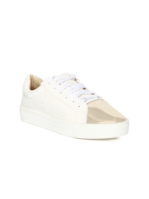 

20Dresses Women White & Gold-Toned Colourblocked Sneakers