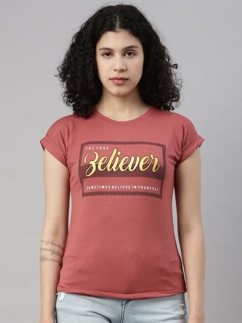 

GOLDSTROMS Women Brown Typography Printed T-shirt
