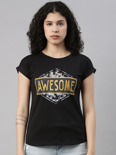 

GOLDSTROMS Women Black Typography Printed T-shirt
