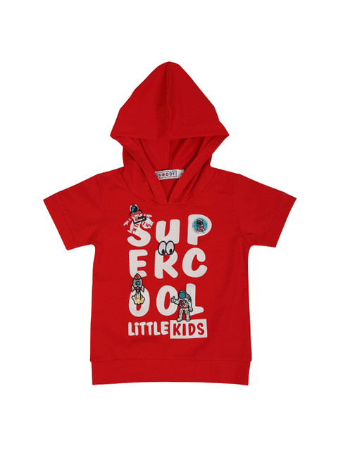 

Noddy Boys Red Typography Printed Hooded Cotton T-shirt