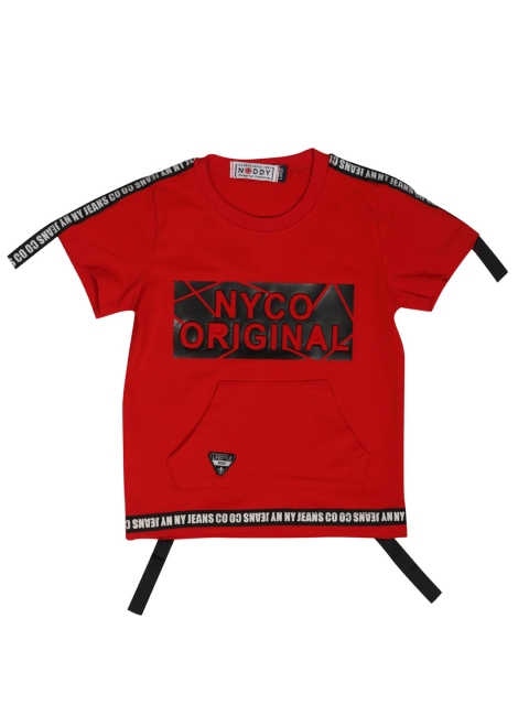 

Noddy Boys Red & Black Typography Printed Cotton T-shirt
