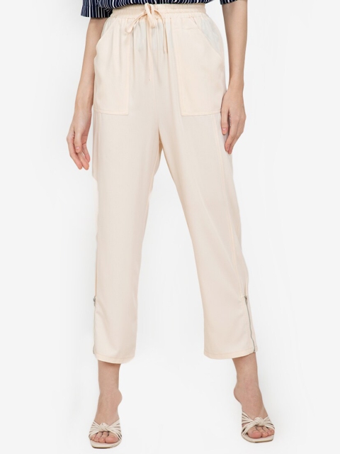 

ZALORA WORK Women Beige Tapered Fit High-Rise Pleated Trousers