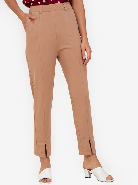 

ZALORA WORK Women Brown Polyester Solid Lounge Pants