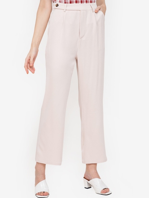 

ZALORA WORK Beige Solid Regular Fit Cropped Trousers