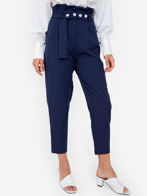 

ZALORA WORK Women Navy Blue Slim Fit High-Rise Trousers