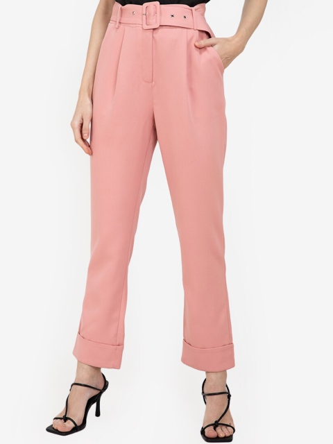 

ZALORA WORK Women Pink Slim Fit Pleated Trousers