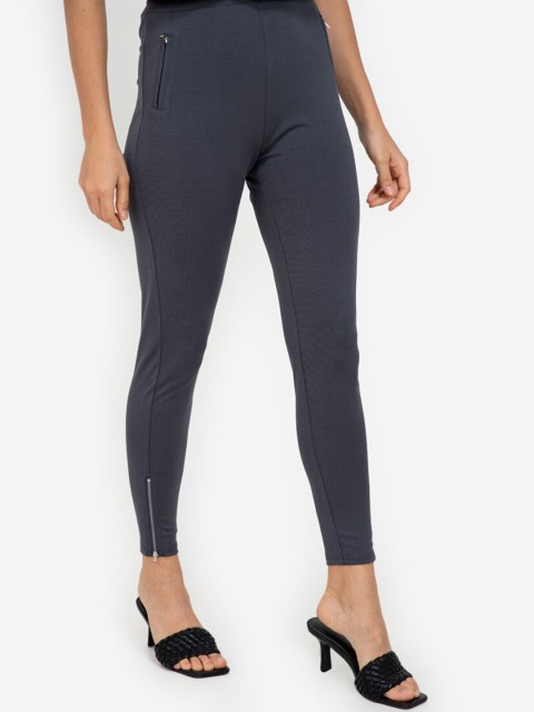 

ZALORA WORK Women Grey Skinny Fit High-Rise Trousers