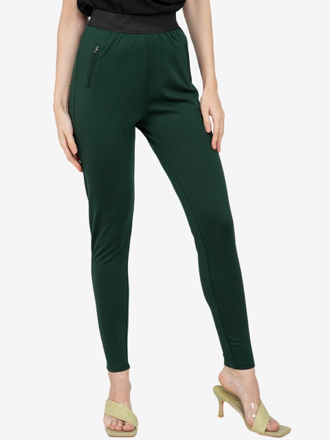 

ZALORA WORK Women Green Solid Slim Fit Trousers