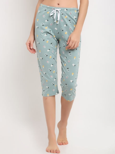 

Kanvin Women Sea-Green Printed Cotton Lounge Pants
