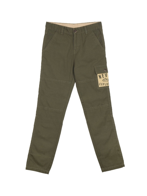 

Cherokee Boys Olive Green Solid Regular Fit Cargos