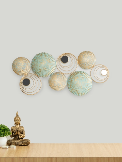 

Home Centre Gold-Toned Textured Metal & Glass Wall Decor
