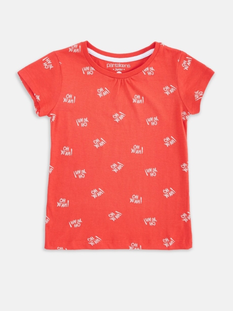 

Pantaloons Junior Girls Red Typography Printed Pure Cotton T-shirt