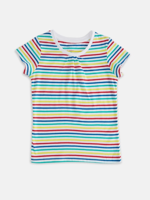 

Pantaloons Junior Girls Multicoloured Striped Pure Cotton T-shirt, Multi