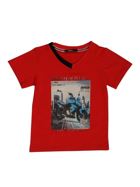 

Noddy Boys Red Printed V-Neck T-shirt