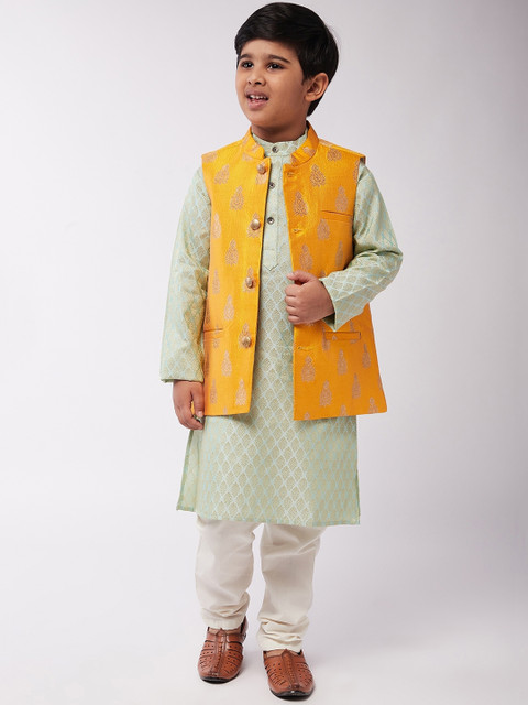 

SOJANYA Boys Green Kurta with Pyjamas & Nehru Jacket
