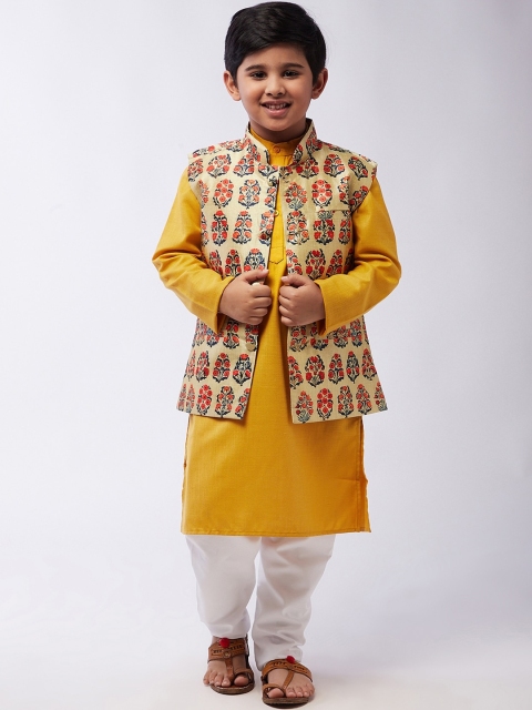 

SOJANYA Boys Mustard Yellow Kurta Pyjamas with Nehru Jacket