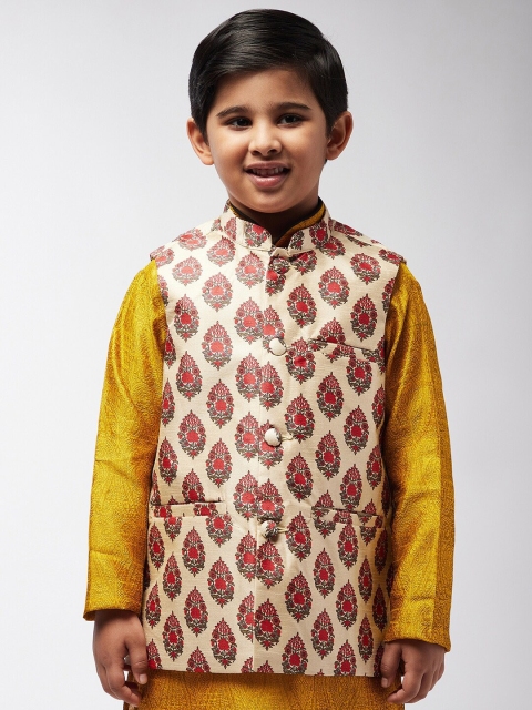 

SOJANYA Boys Beige & Red Printed Nehru Jacket
