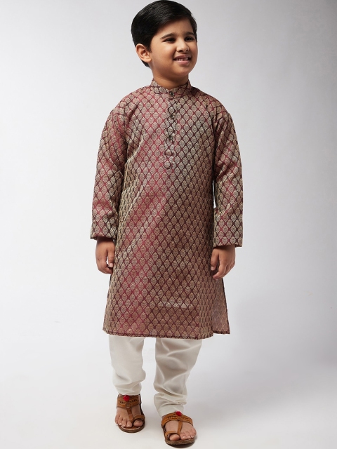 

SOJANYA Boys Maroon Ethnic Motifs Kurta with Churidar