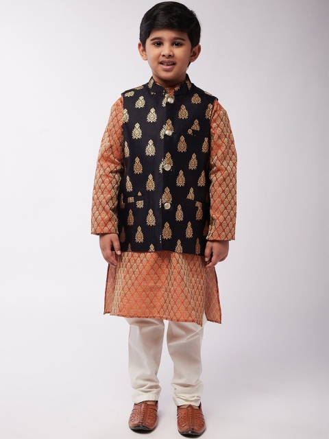 

SOJANYA Boys Orange Ethnic Motifs Kurta with Churidar