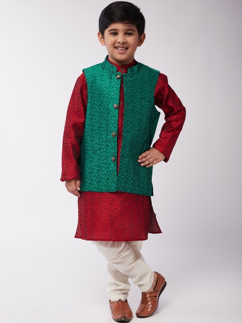 

SOJANYA Boys Maroon Embroidered Kurta with Pyjamas